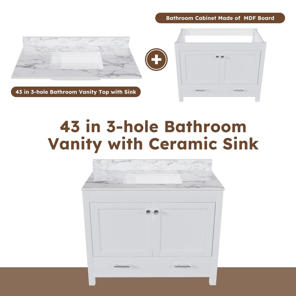 43" Bathroom Vanity Multi Functional Cabinet - White