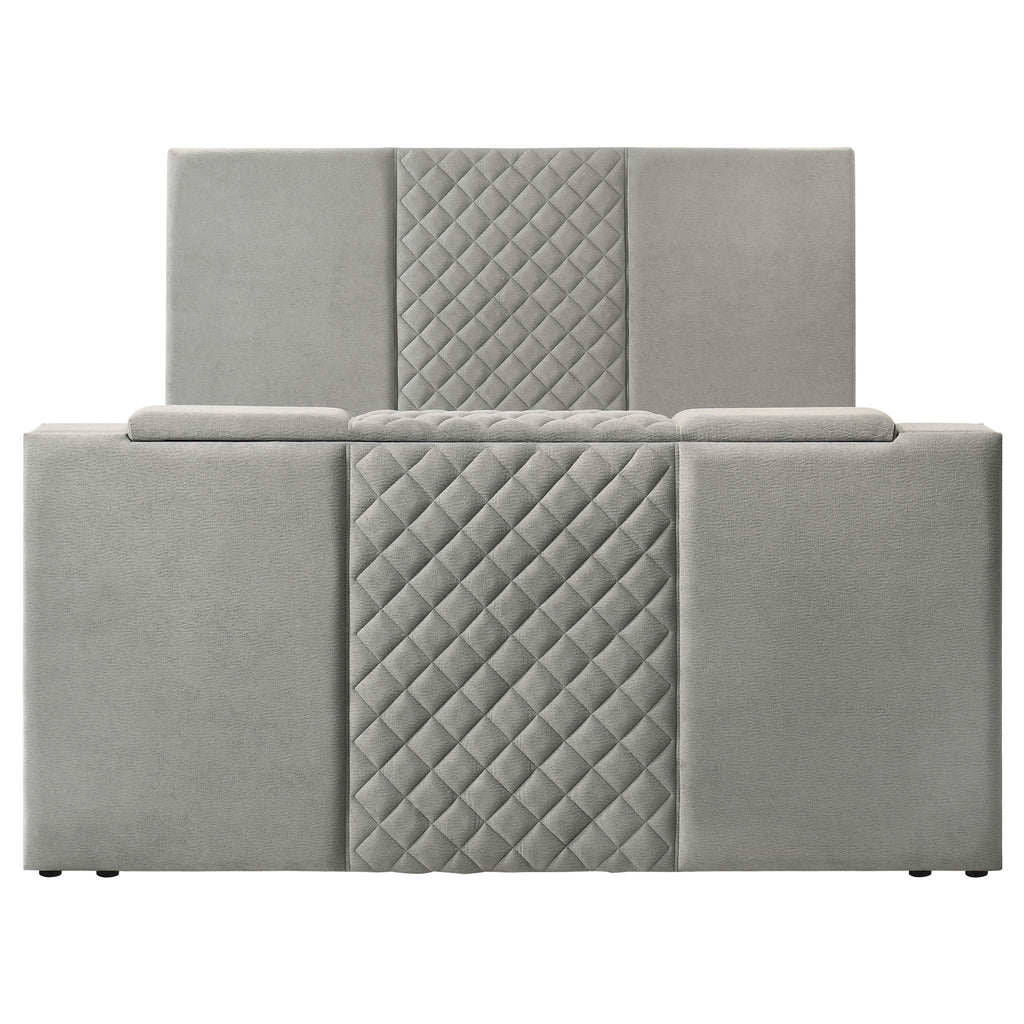 Tara 61-inch Upholstered Eastern King Panel TV Bed Grey