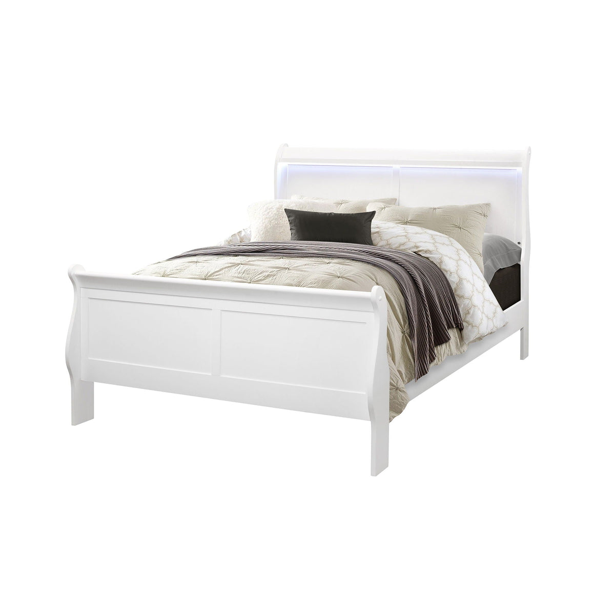 Charlston - Modern Sleigh Design Bed With LED