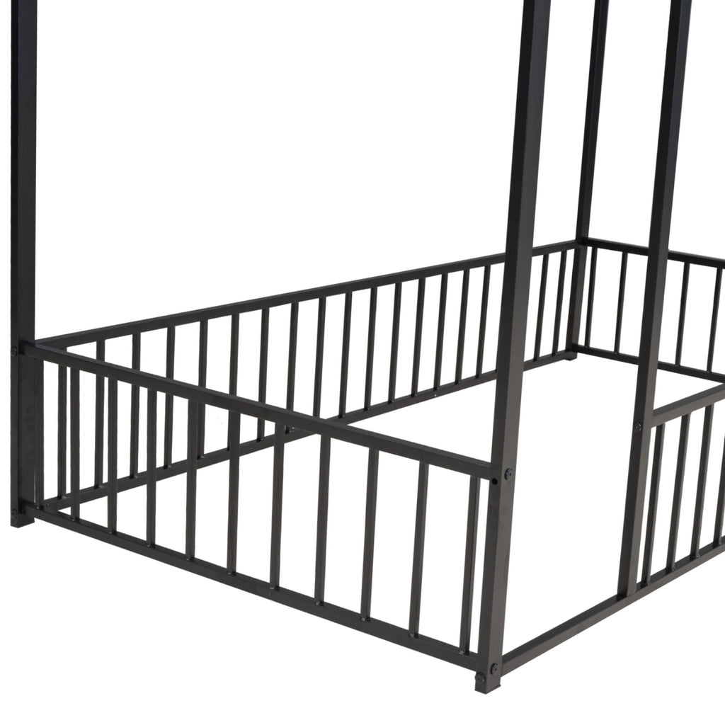 Metal Bed House Bed Frame With Fence