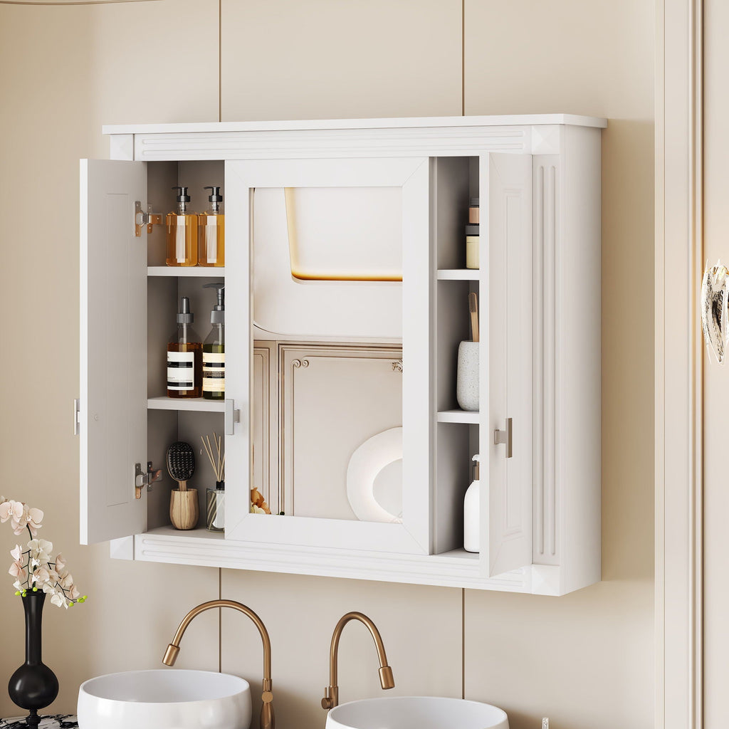 Wall Mounted Bathroom Cabinet With Mirror And 5 Shelves, Rectangular Design