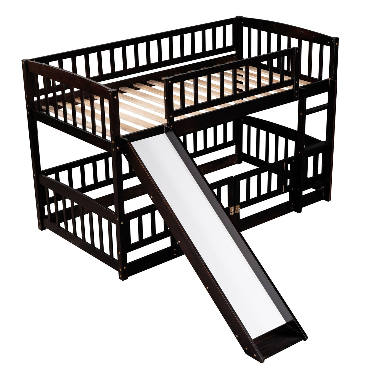 Low Bunk Bed With Slide, Fence And Ladder