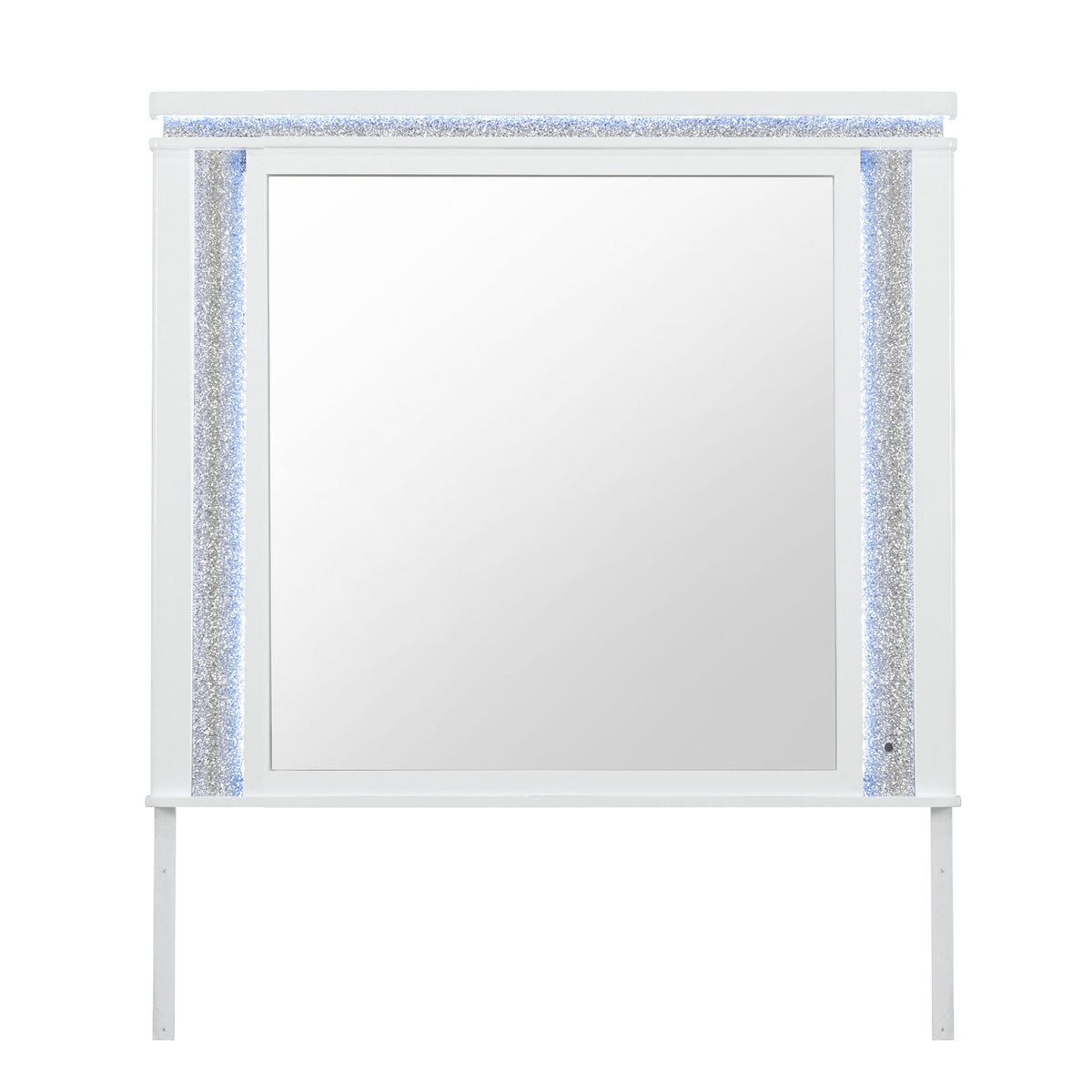 Adalid - Square Shaped Mirror With LED Lighting And Glittered Detailing - White