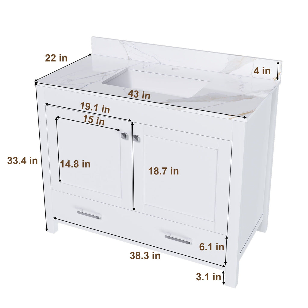 43" Bathroom Vanity, Multi Functional Cabinet With Doors And Drawer - White