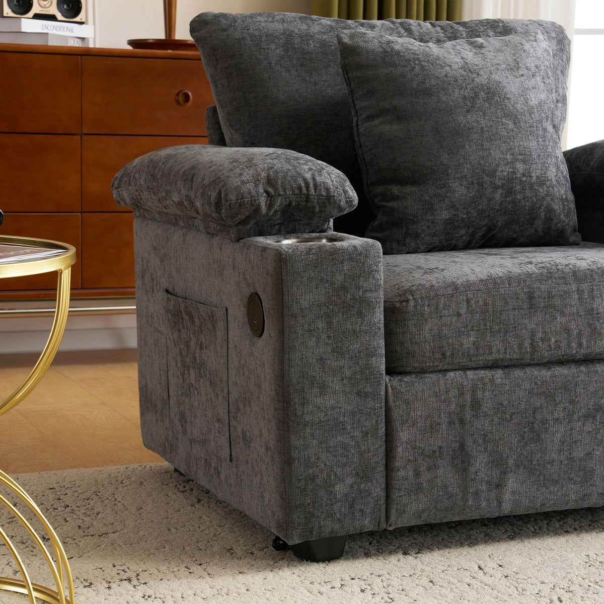 Modern Oversized Chair With Ottoman, Cupholders And USB Charging Ports