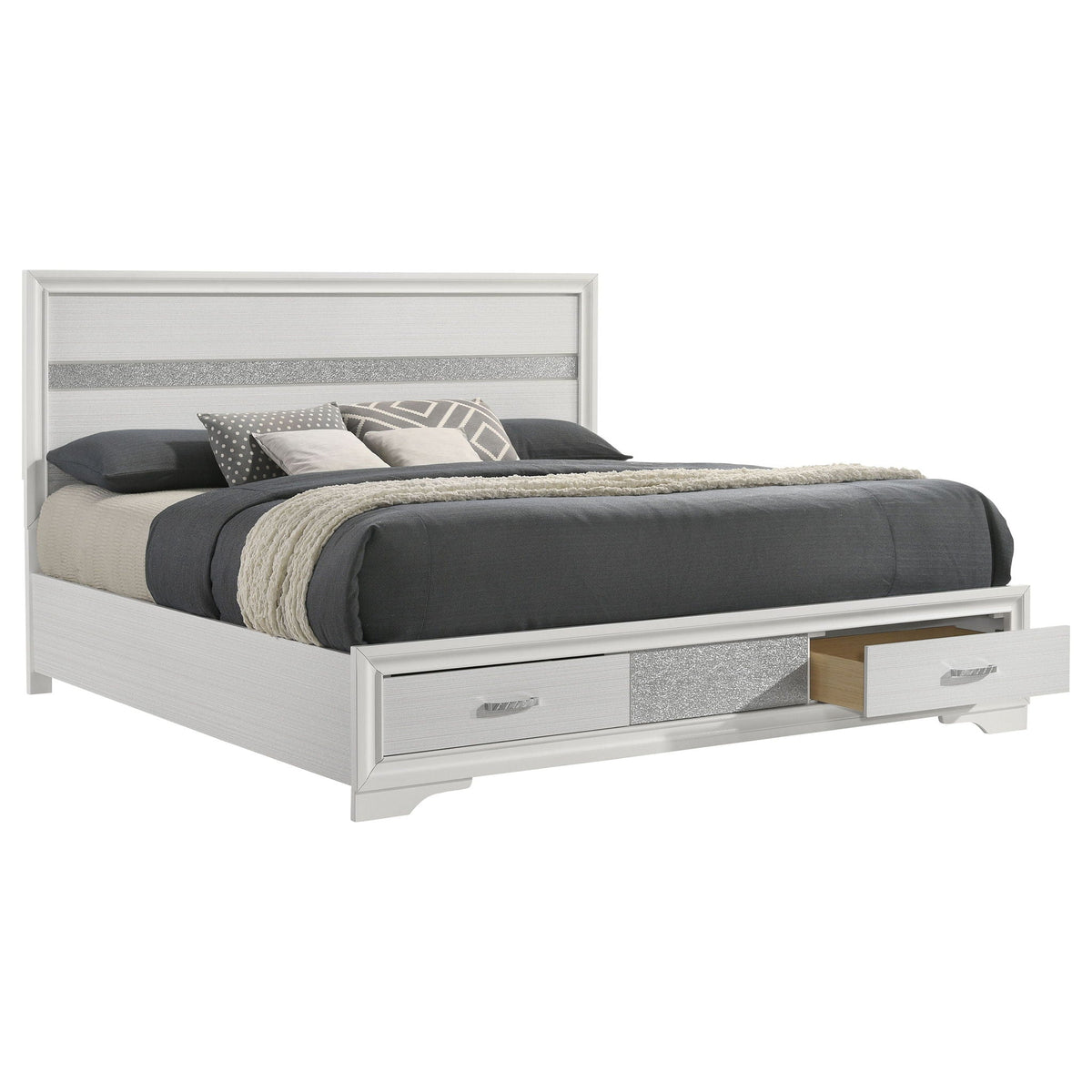 Miranda 51-inch Wood Eastern King Storage Panel Bed White