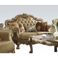 Dresden - Loveseat With 3 Pillows - Bone Synthetic Leather & Gold Patina