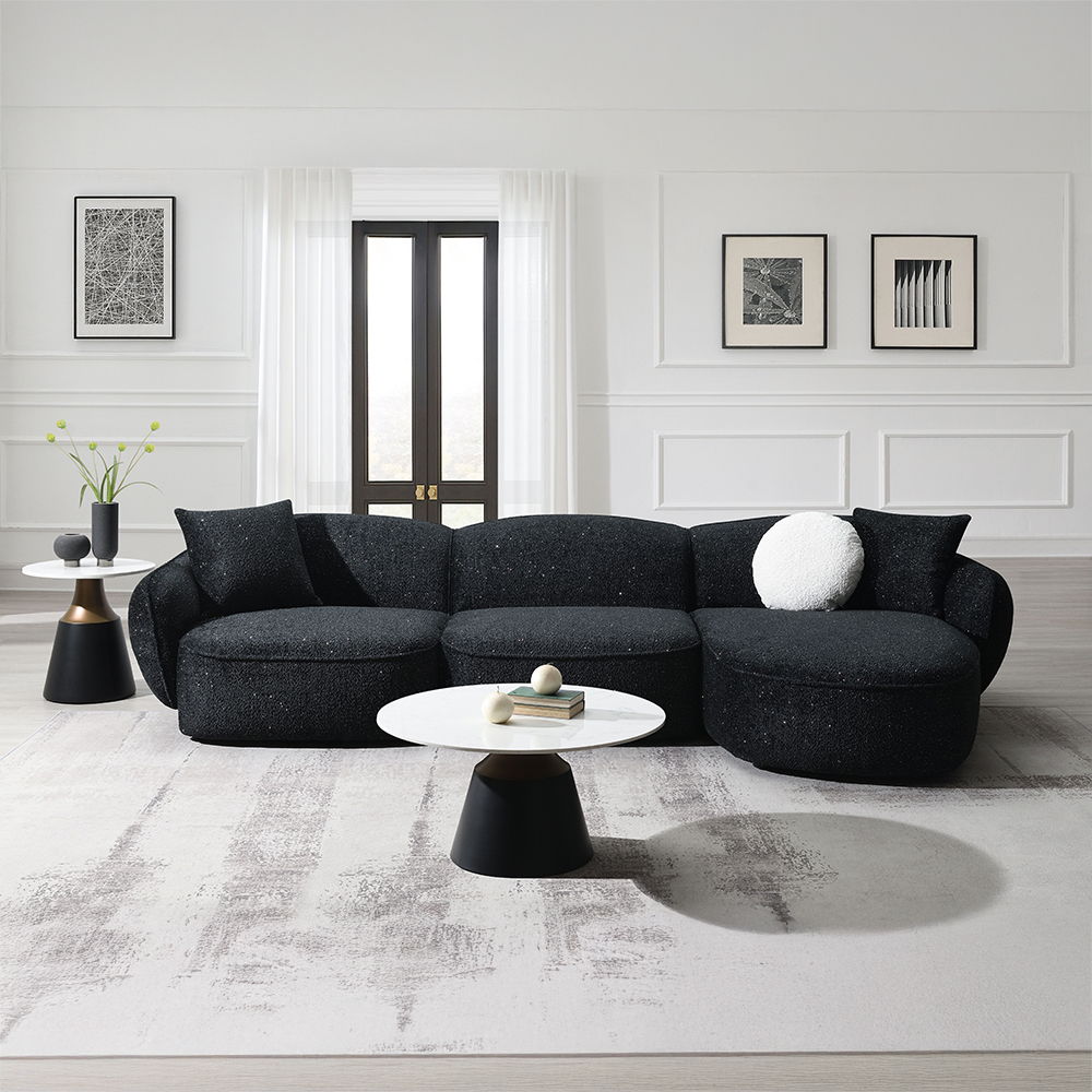 Lucifer - Sectional Sofa With 3 Pillows - Black Shimmer Chenille