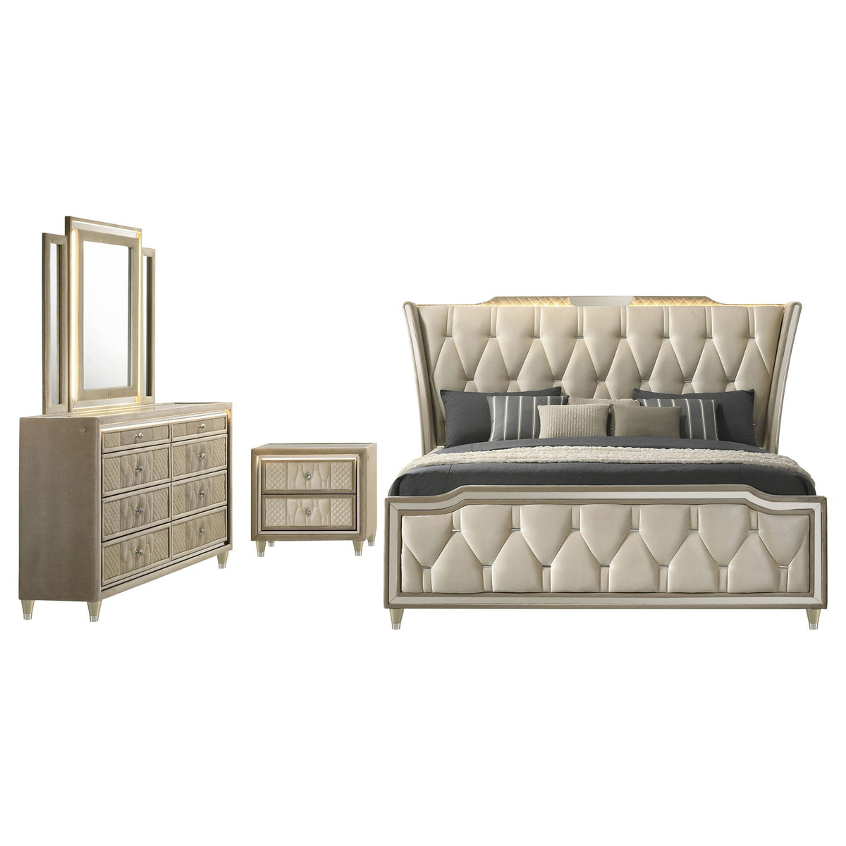 Lorient 4-piece Eastern King Bedroom Set Ivory and Camel
