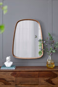 Irrgeular Mirror With Wood Frame, Wall Mirror For Living Room Bathroom Entryway - Brown