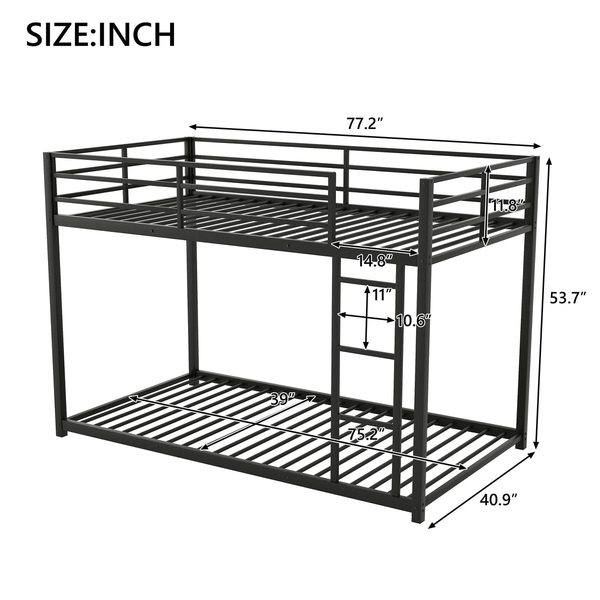 Metal Bunk Bed, Low Bunk Bed With Ladder