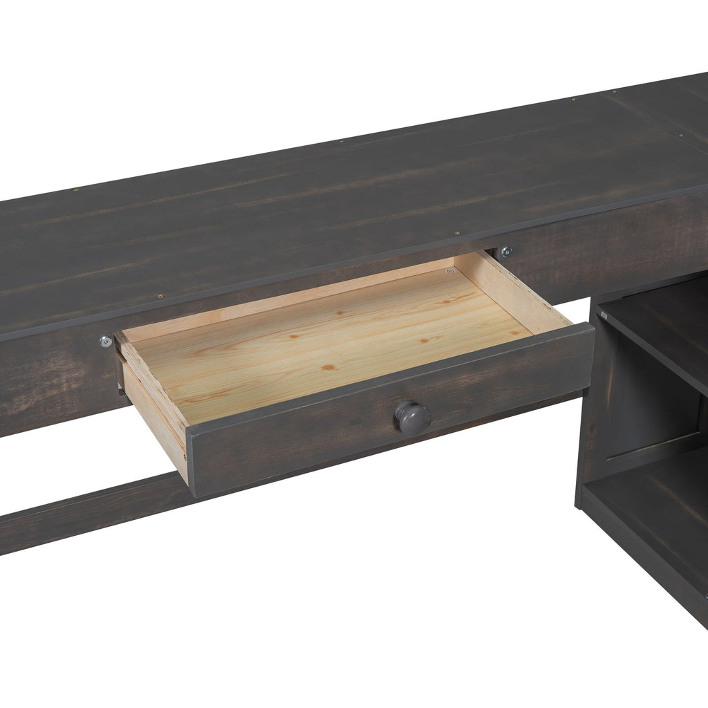 Loft Bed With U-Shaped Desk, Drawers, And Storage Shelves