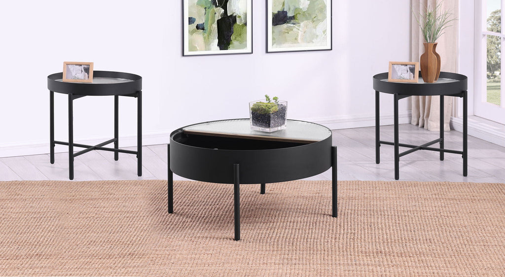 Ozella 3-piece Round Coffee and End Table Set Sandy Black