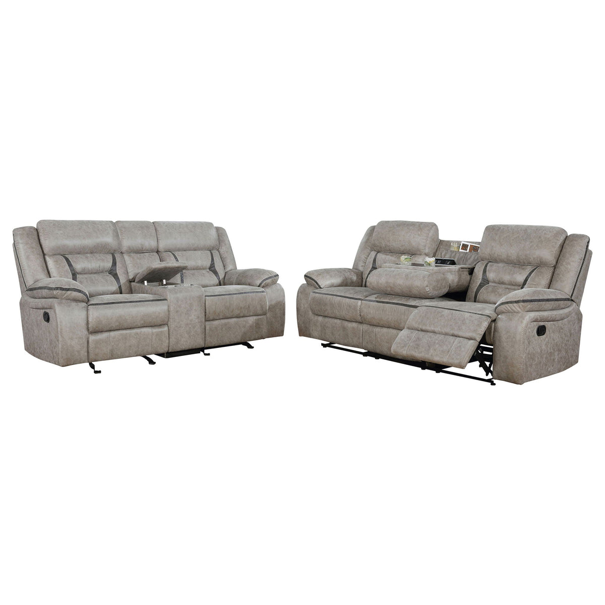 Greer 2-piece Upholstered Reclining Sofa Set Taupe