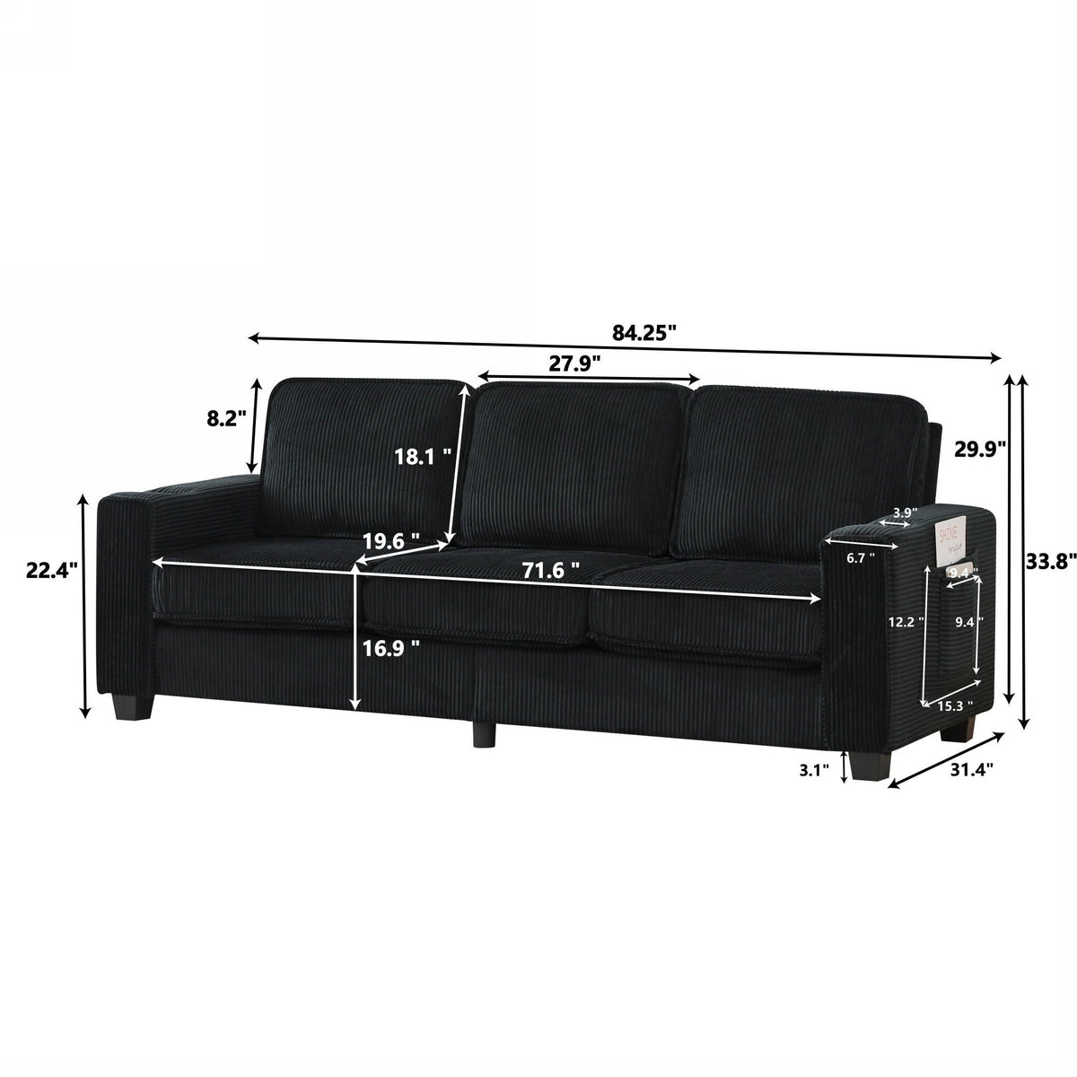 3 Seater Compact Sofa For Living Room