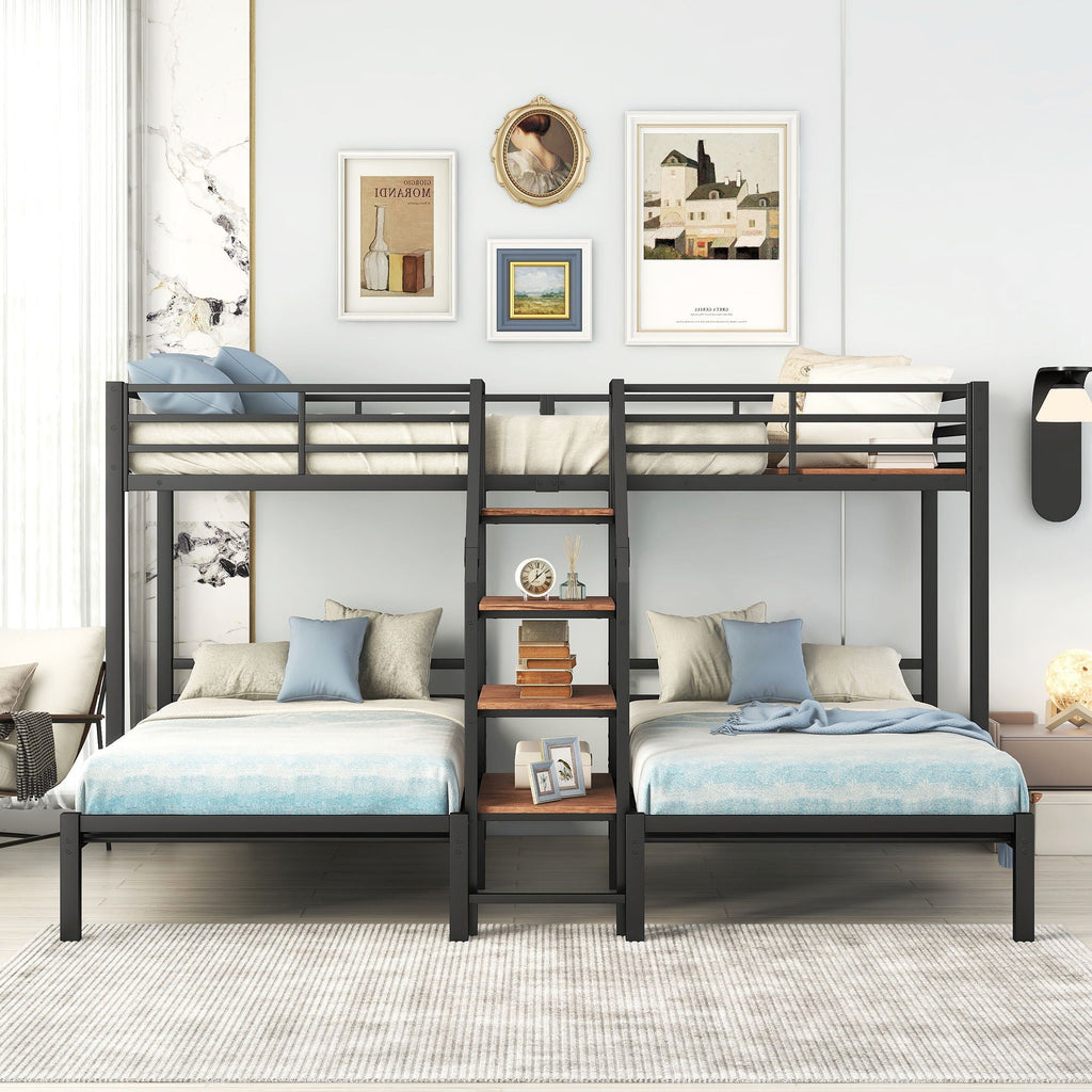 Metal Bunk Bed With Storage Shelves Staircase