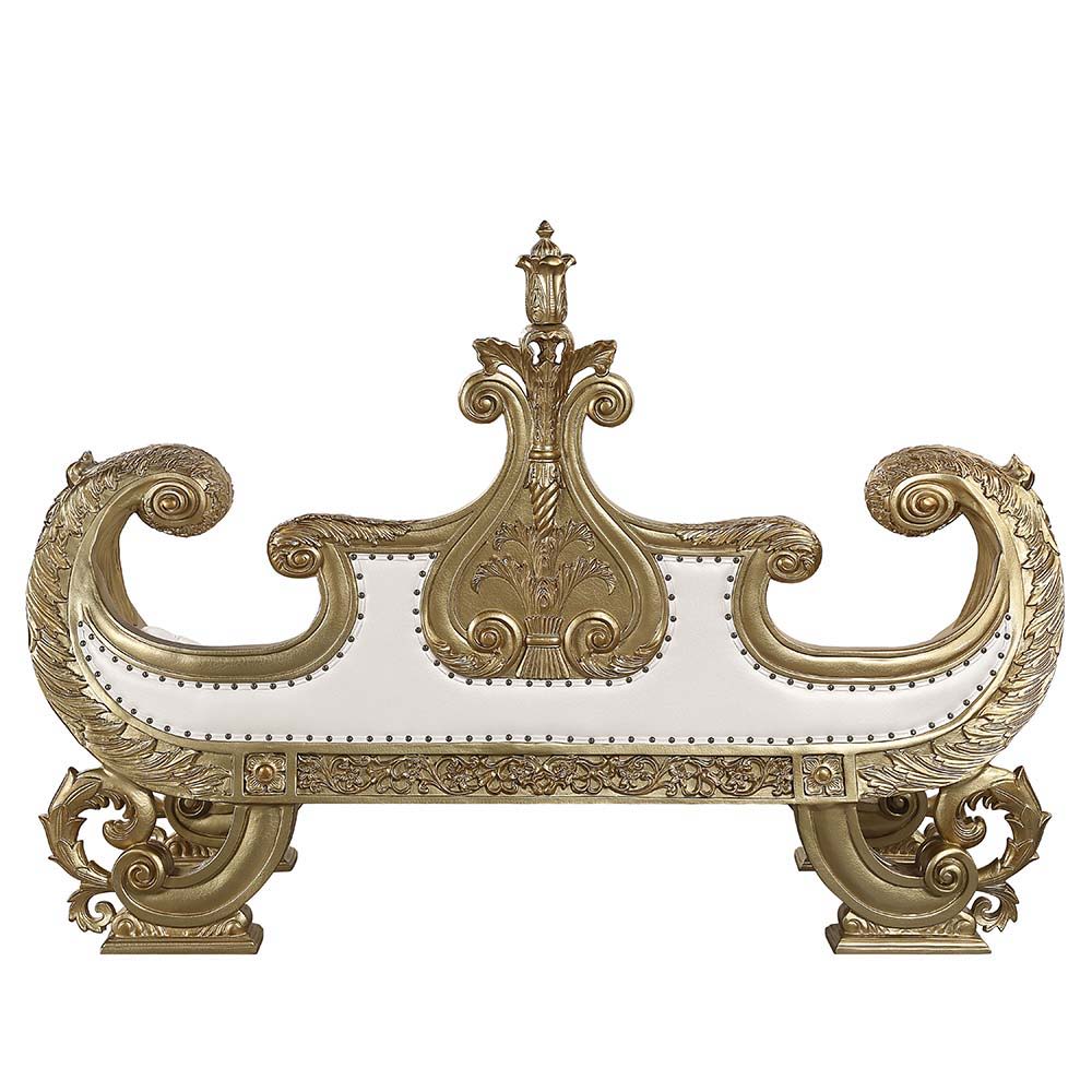 Bernadette - Bench - White Synthetic Leather Fabric & Gold