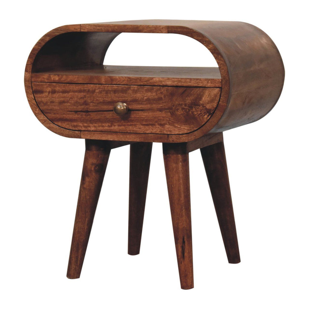 Circular Bedside Table With Open Slot - Caramel