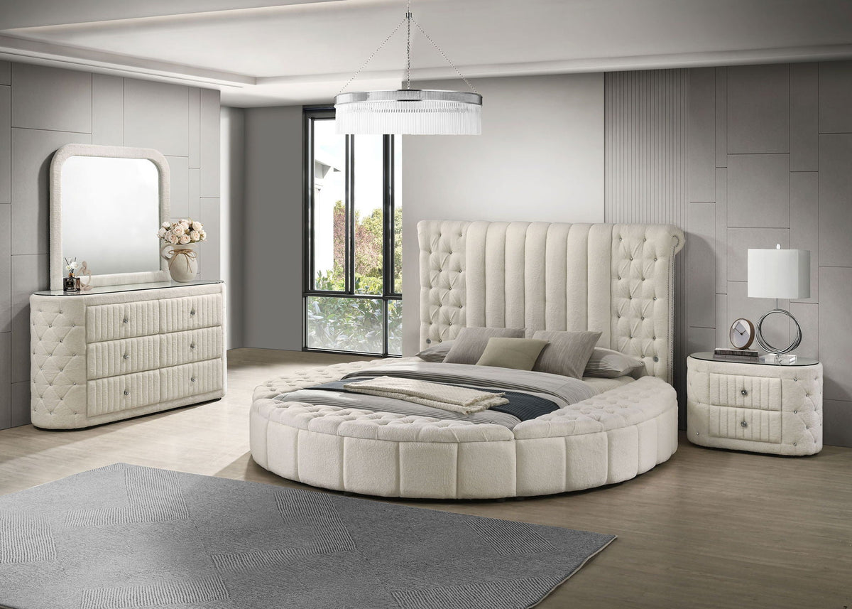Sonya 4-piece Upholstered Eastern King Bedroom Set Ivory