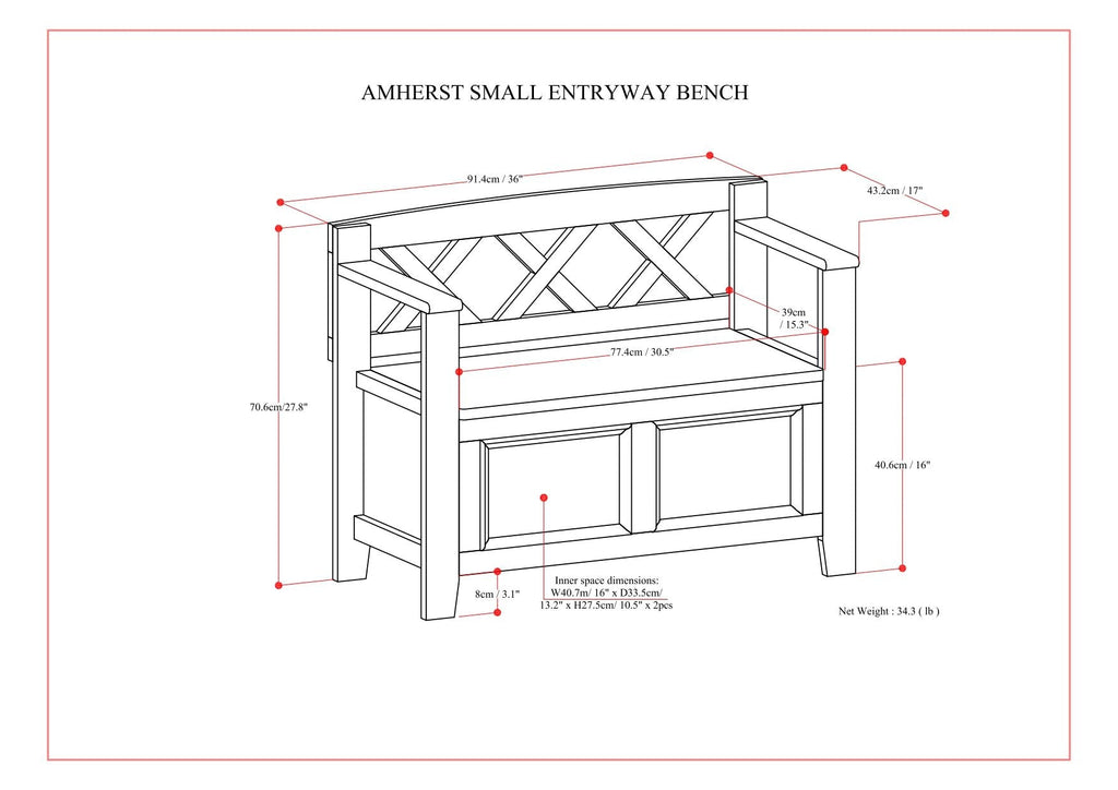 Amherst - Small Transitional Entryway Storage Bench