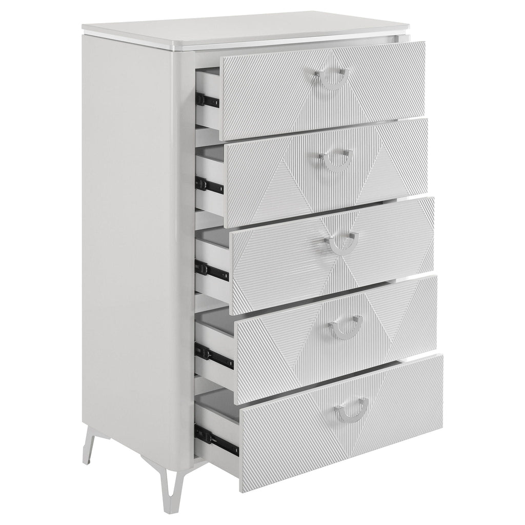 Cassia 5-drawer Bedroom Chest of Drawers White High Gloss