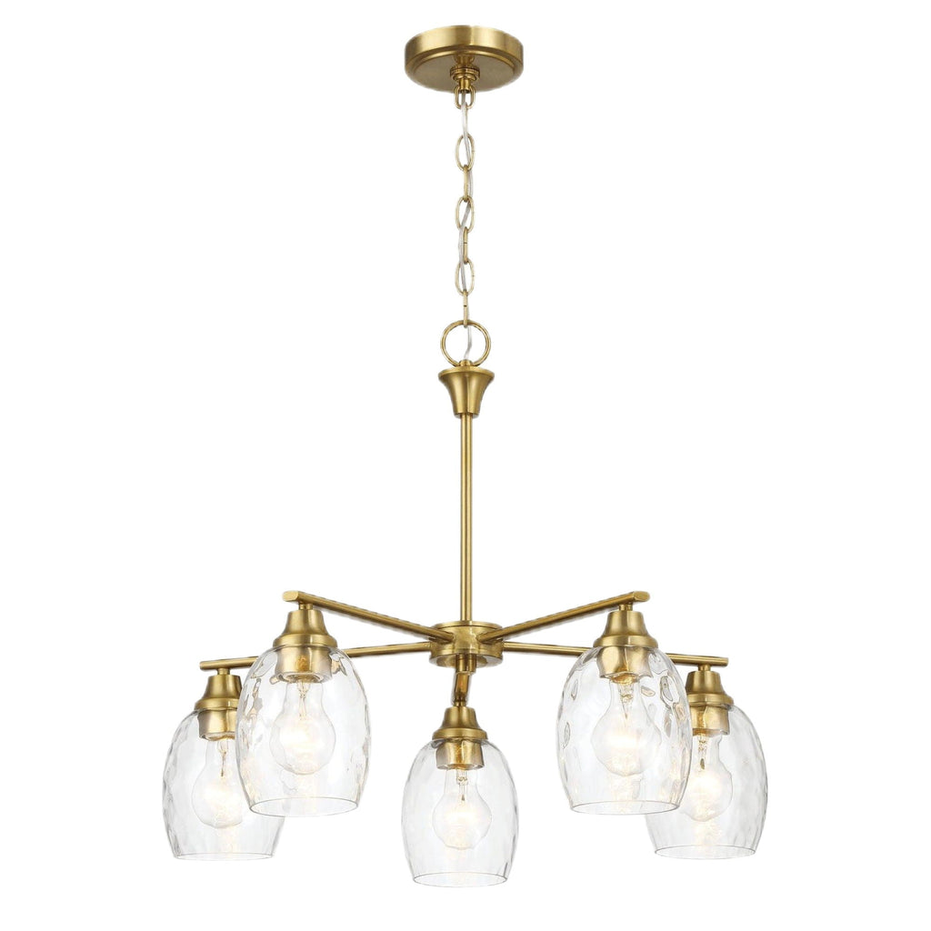 5 Lights Linear Arms With Chain Chandelier - Clear / Gold