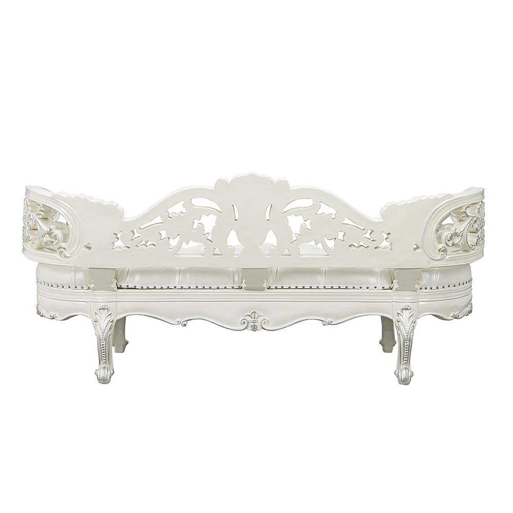 Adara - Bench - Pearl White Synthetic Leather & Antique White