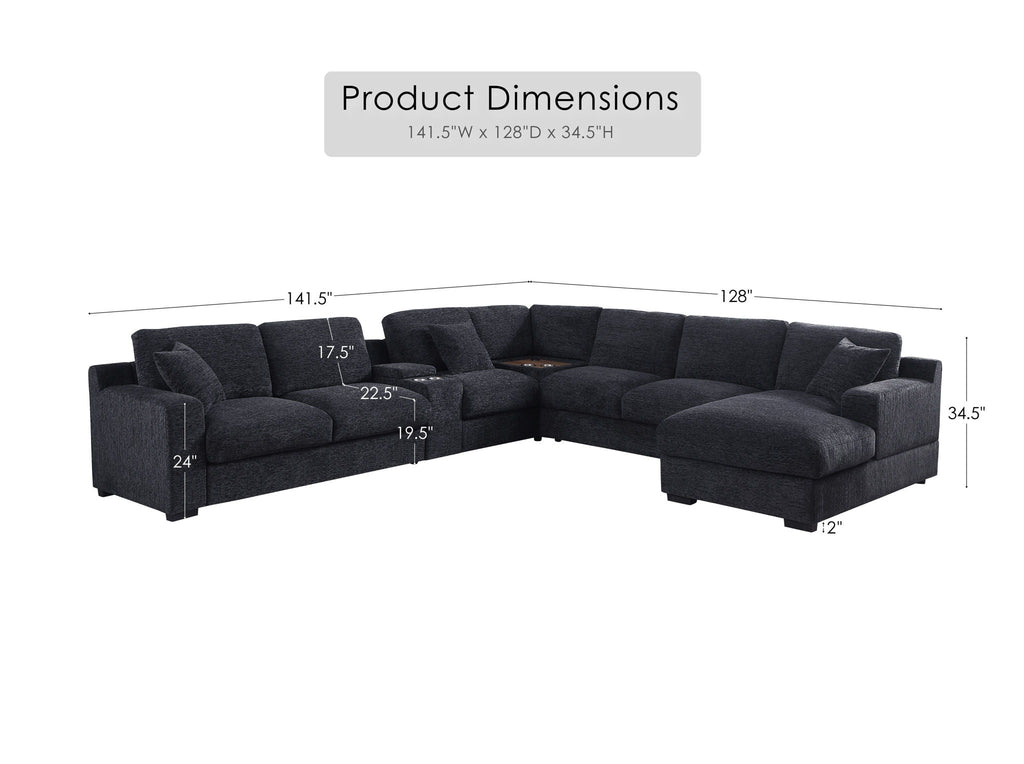Celine - Fabric Corner Sectional Sofa With Right-Facing Chaise, Cupholders, And Charging Ports