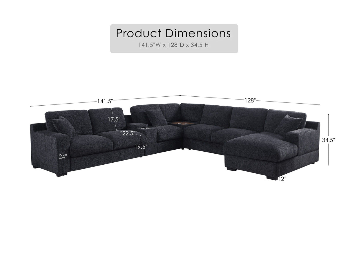 Celine - Fabric Corner Sectional Sofa With Right-Facing Chaise, Cupholders, And Charging Ports