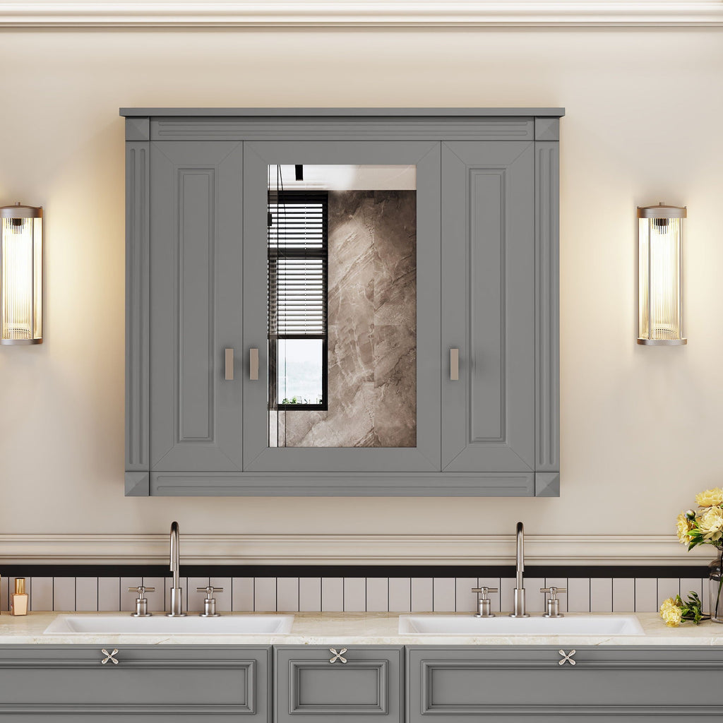 Wall Mounted Bathroom Cabinet With Mirror And 5 Shelves, Rectangular Design