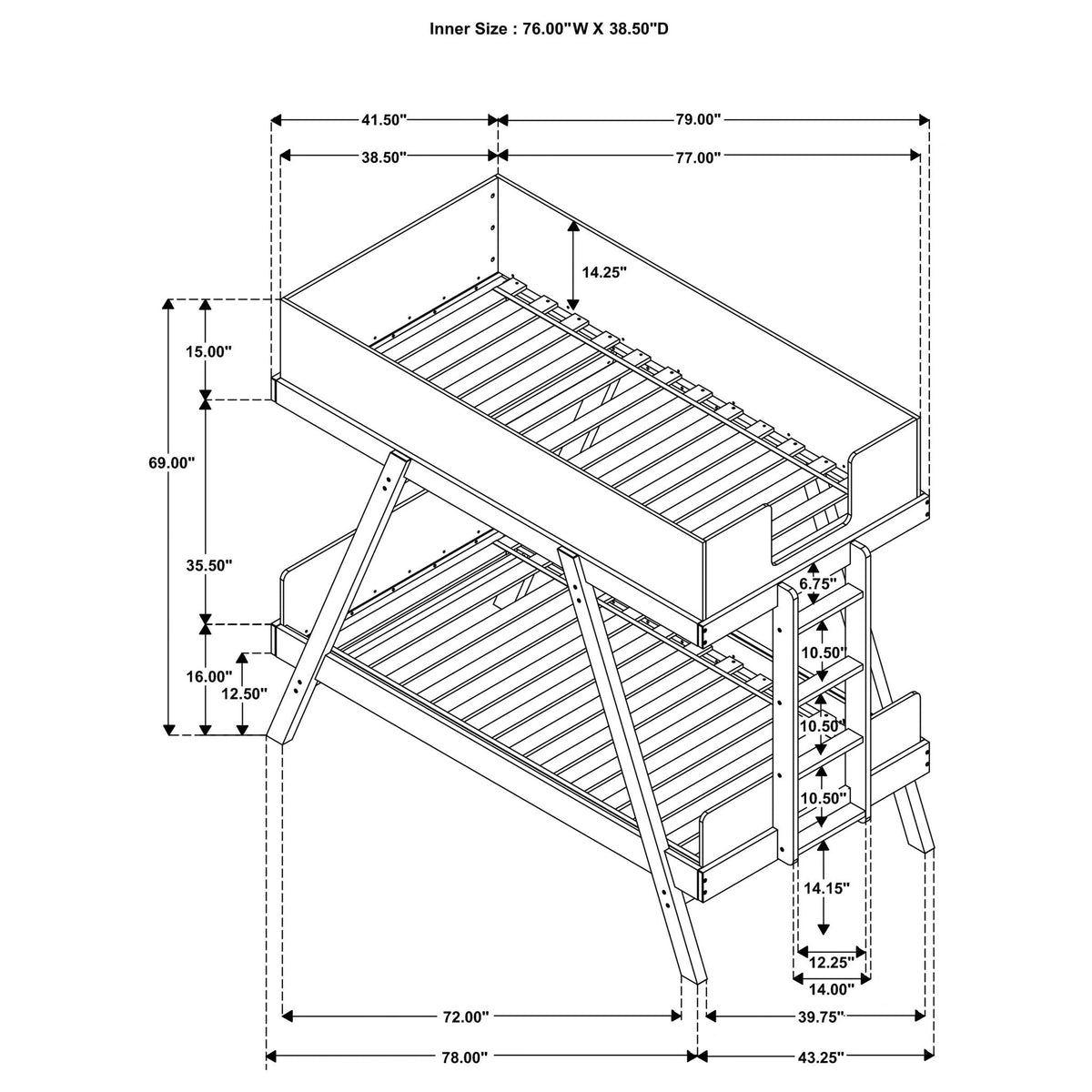 Frankie Twin Over Twin Bunk Bed with 7-inch Mattresses Blue