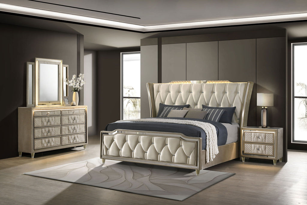 Lorient 4-piece Queen Bedroom Set Ivory and Camel