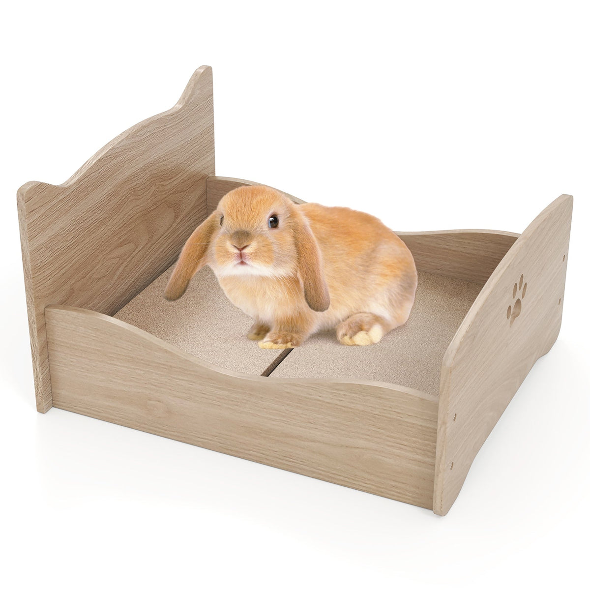 Elevated Pet Bed Frame with Rails and Cute Headboards-Walnut