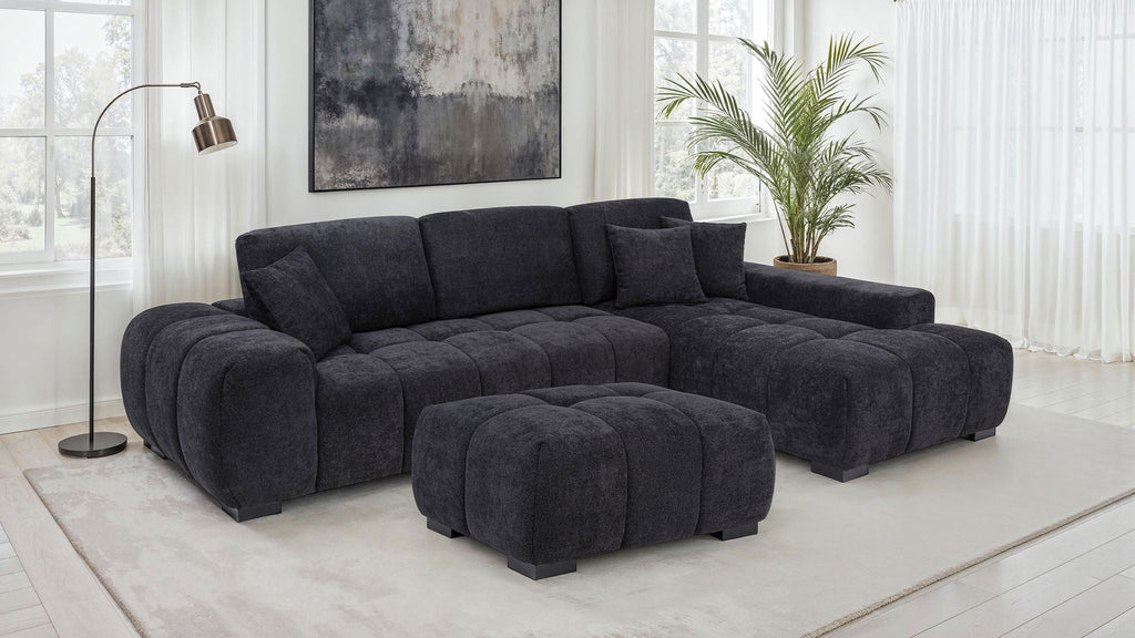Octavia Upholstered Rectangular Ottoman Black