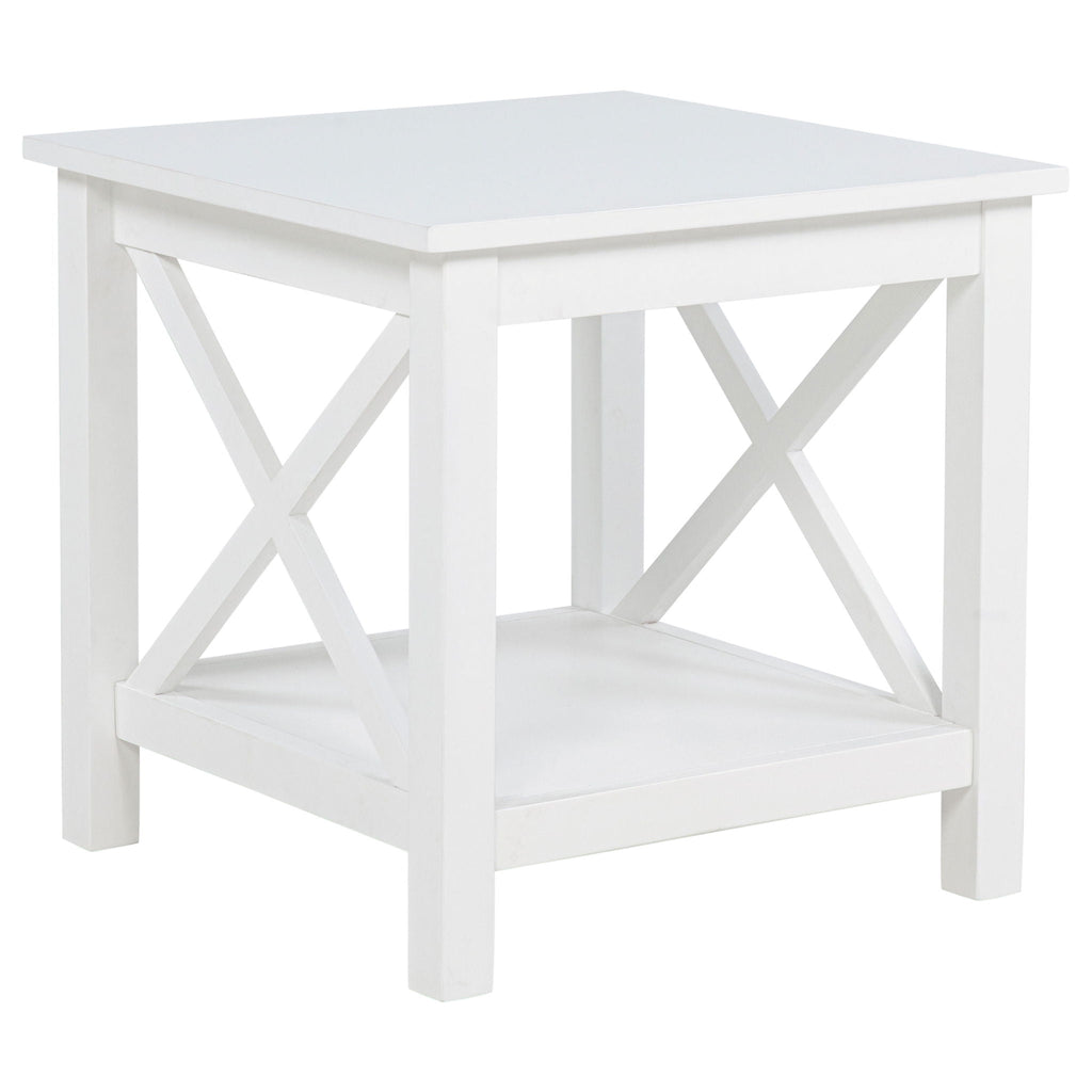 Skyview Square Pine Wood Side End Table with Shelf White