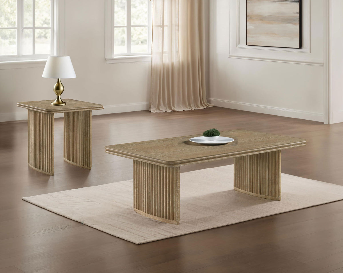 Adina 2-piece Wood Coffee Table Set Distressed Light Brown