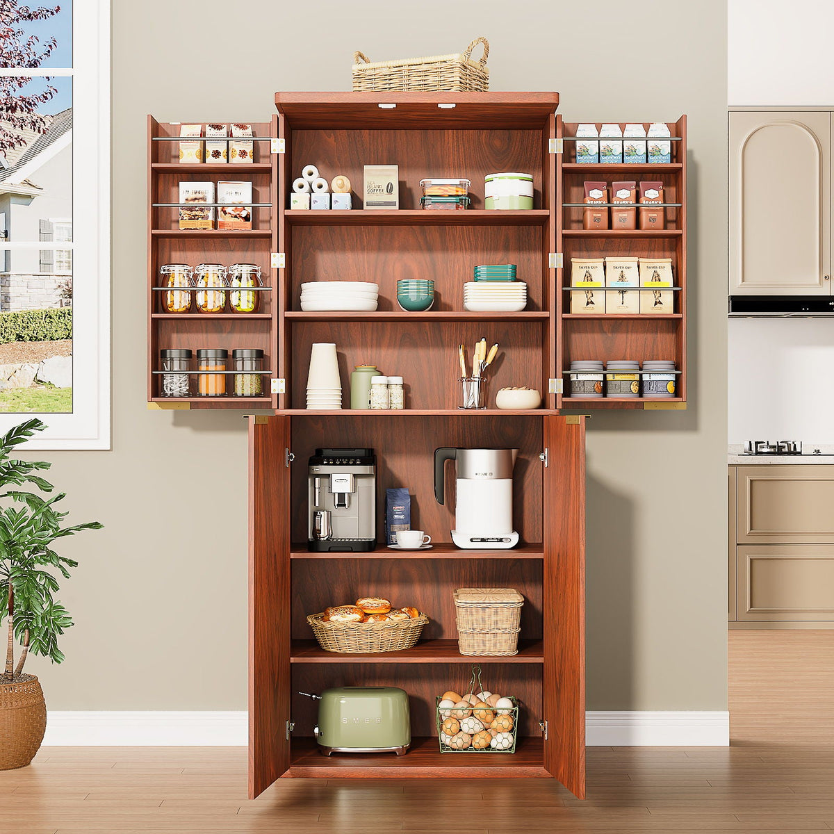 Kitchen Pantry Cabinet With 6 Doors