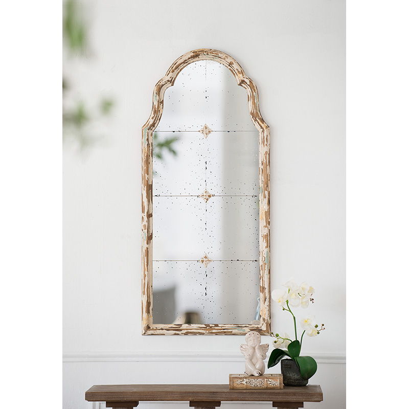 Large & Framed Wall Mirror, Arched Mirror With Decorative Window Look For Living Room - Cream