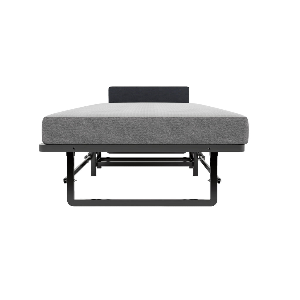 Modern Metal Folding Bed Frame With Foam Mattress, Easy Storage & Mobility - Black