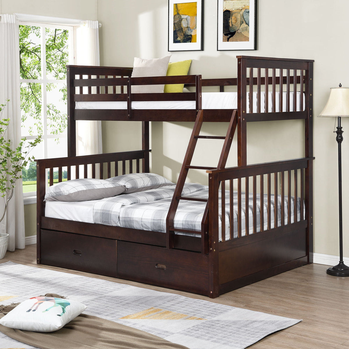 Bunk Bed With Ladder, And Safety Guard Rails