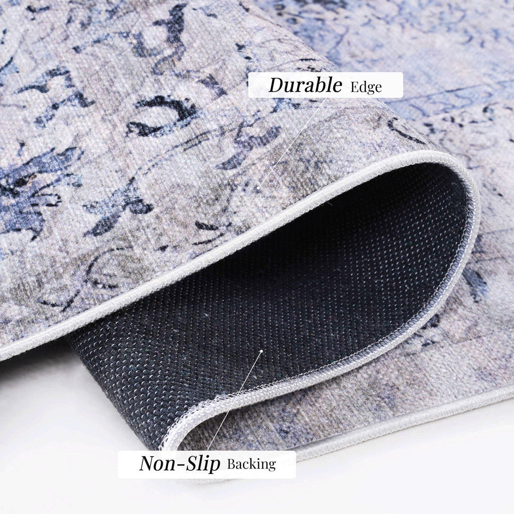 Maval - 2' X 3' Washable Area Rug - Blue / Cream