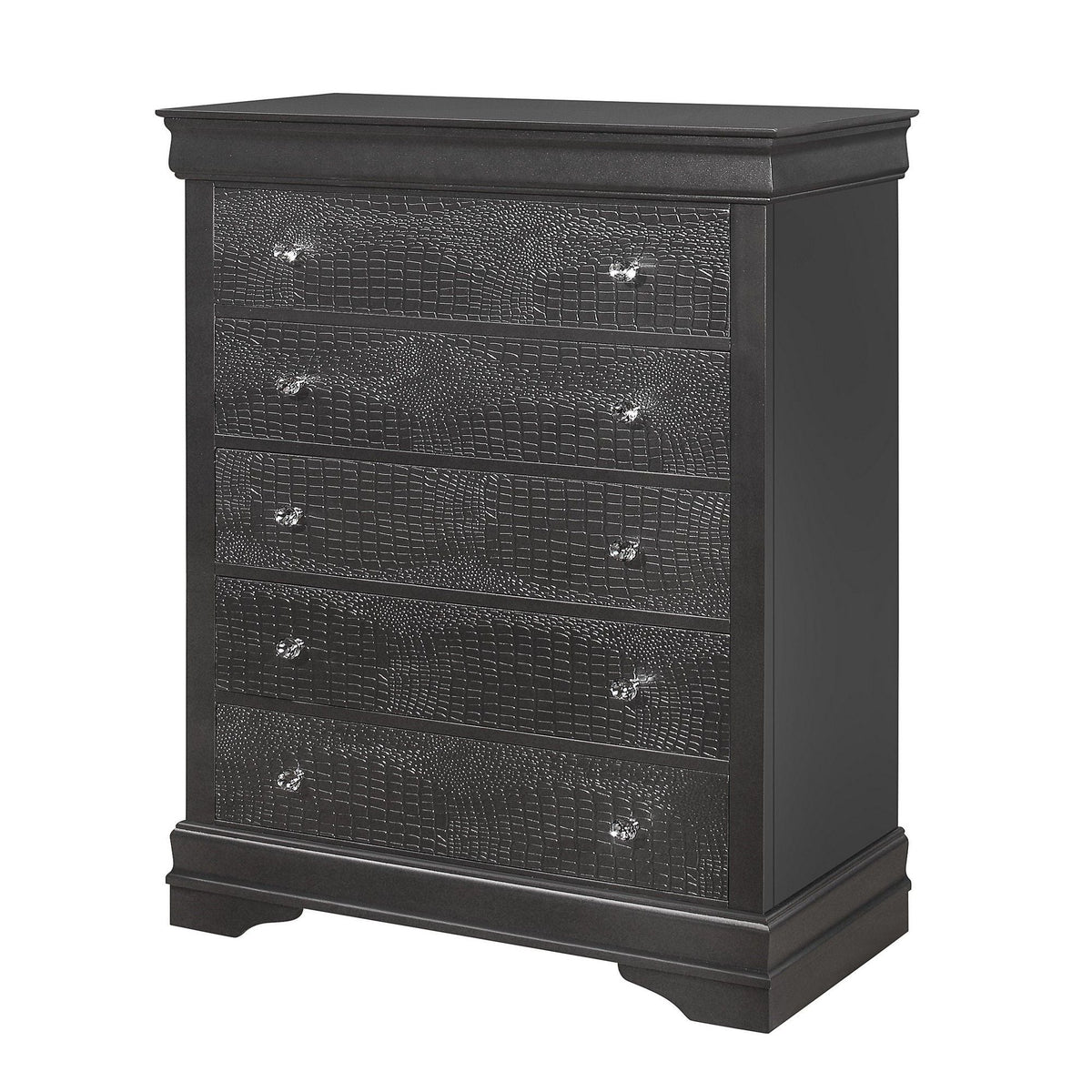 Shaker - 5 Pieces Bedroom Set With Crystal Inspired Tufted Headboard And LED Lighting