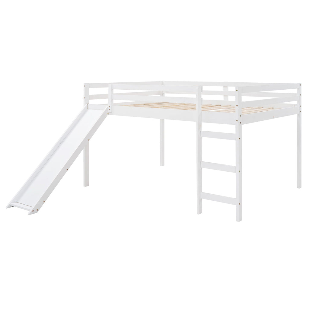 Full Loft Bed With Slide, Multifunctional Design - White