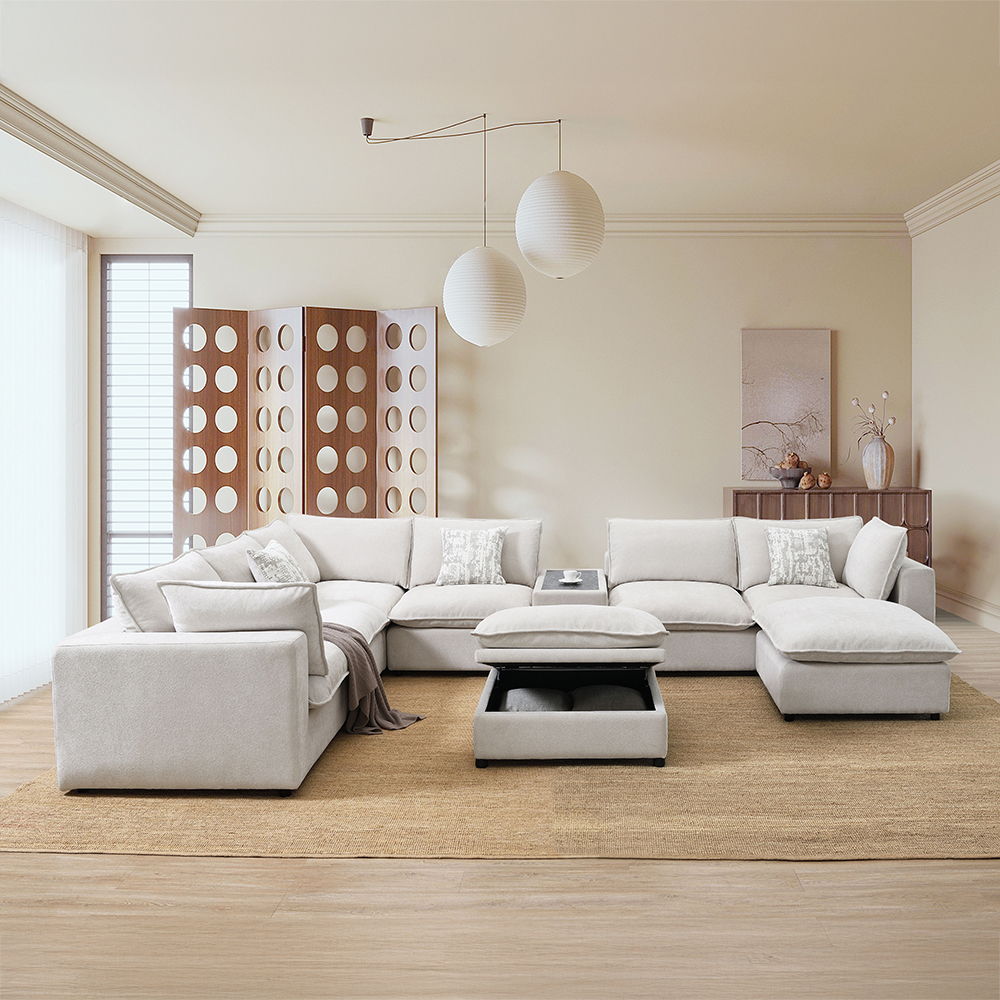 Marisa - Modular Ottoman With Storage - Beige Boucle