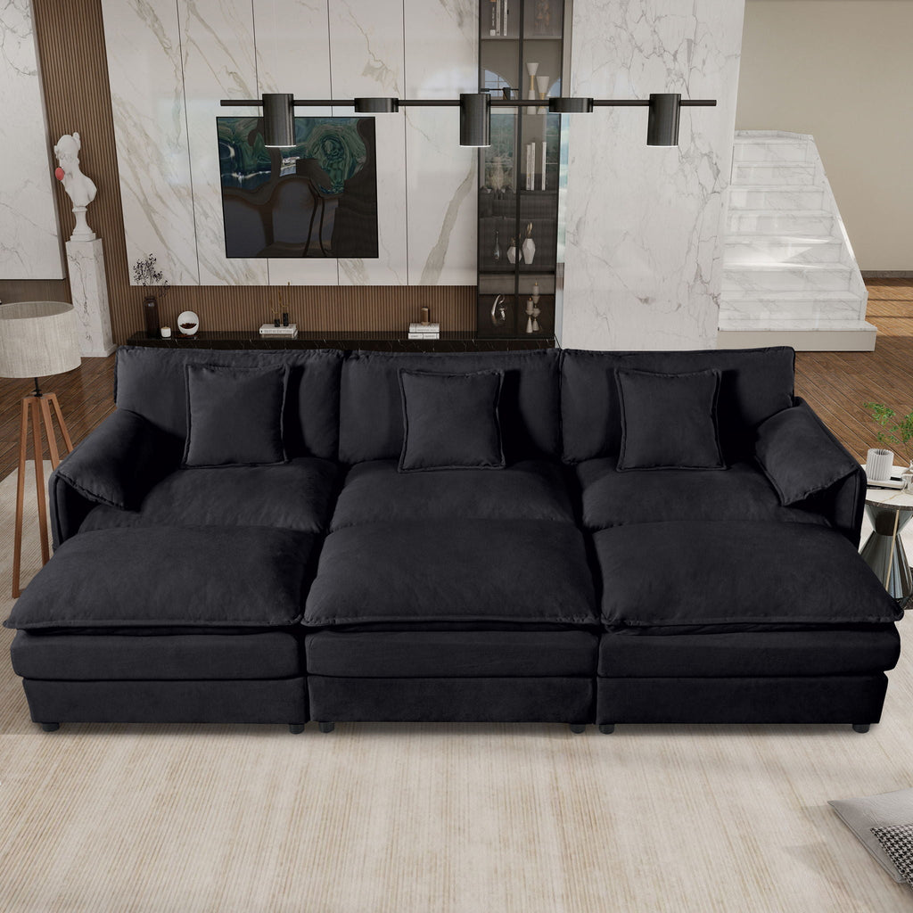 Modern Comfy Deep Seat Modular Sectional Sofa Cloud Couch With Ottoman