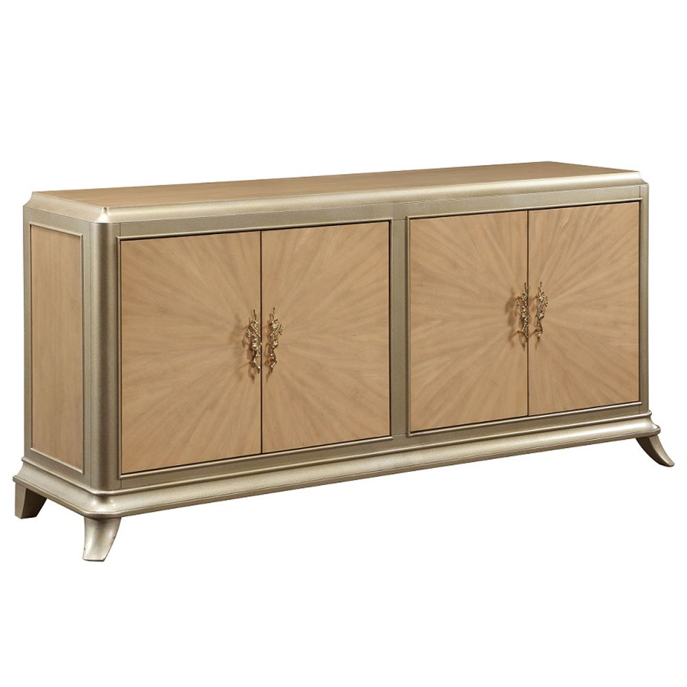 Dodie - Console Cabinet - Natural Oak Sunburst Pattern & Taupe Champaign