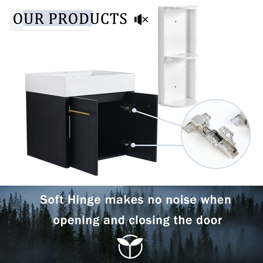 Modern Wall Mounted Bathroom Vanity With Resin Sink And Storage Rack