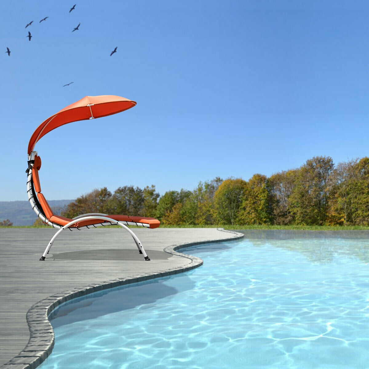 Patio Hanging Swing Hammock Chaise Lounger Chair with Canopy