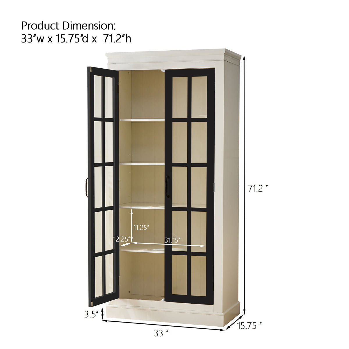 Rustic Style Display Cabinet With Glass Doors For Collectibles