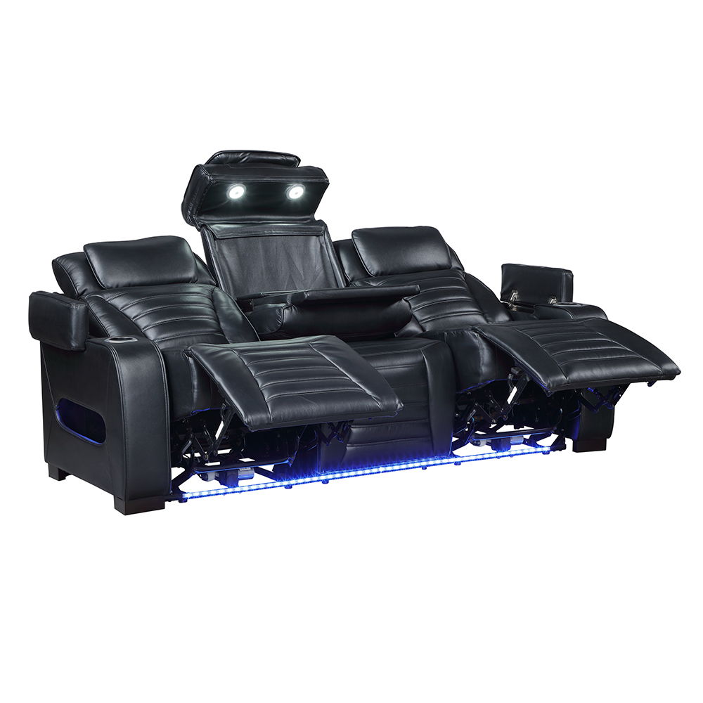 Ephron - Power Motion Sofa With Dropdown Table, Wireless Charging, Reading Light, Power Headrests & LED - Black